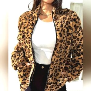 Leopard Faux Fur Full Zip Jacket (XL)(see discription)